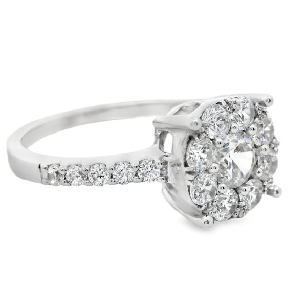18K White Gold CZ Cluster Ring | Pave Band Engagement GR025