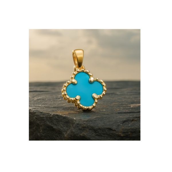 9K Yellow Gold Pendant - Turquoise Clover Charm GP051
