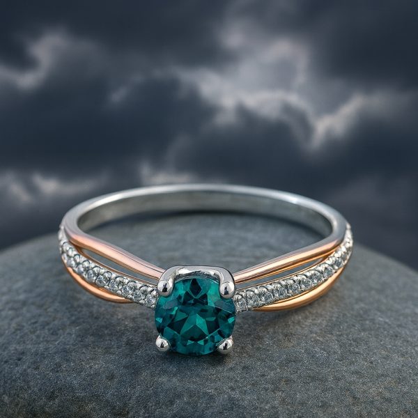 Stunning Blue Diamond Two-Tone Crossover Pave Ring GRS113