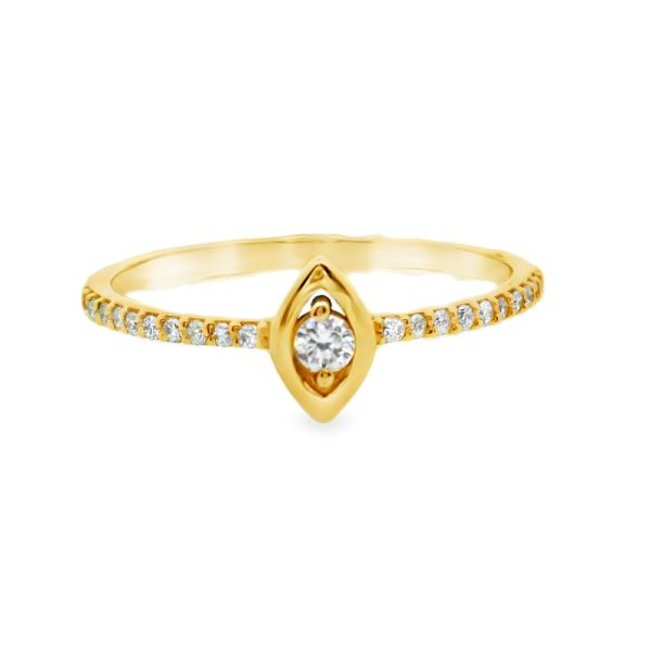 14K Gold Marquise/Eye Motif Diamond Ring - Pavé Band GRD122