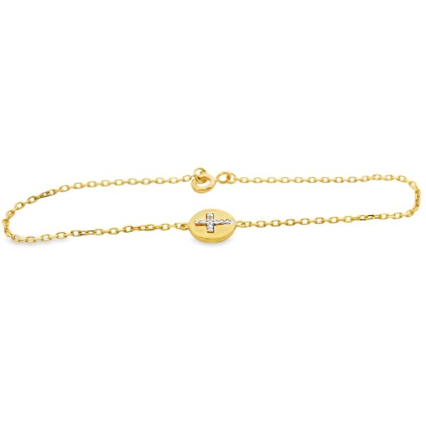 Diamond Cross Station Bracelet in18K Yellow Gold GBD002