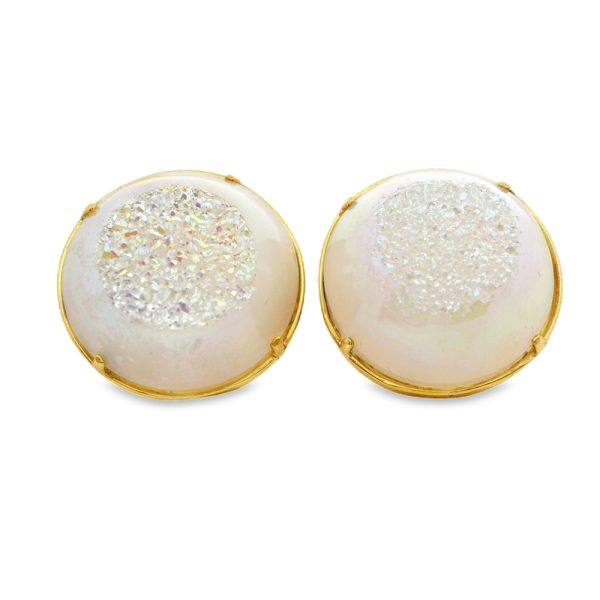 Dazzling Iridescent Druse Quartz Stud Earrings in 9K Gold GE086