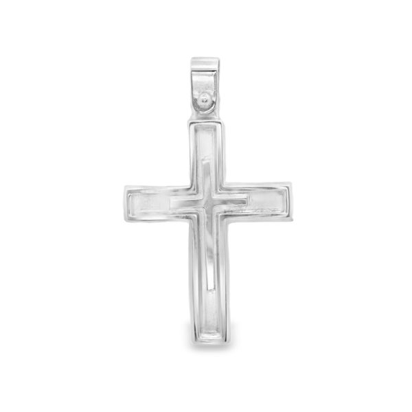 Modern Inlay Design 18K Gold Cross Pendant GC049