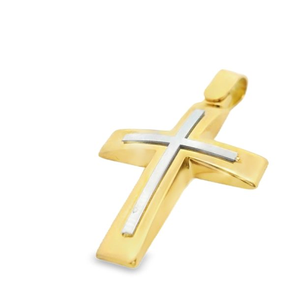 Luxurious Two-Tone Layered 18K Gold Cross Pendant GC054