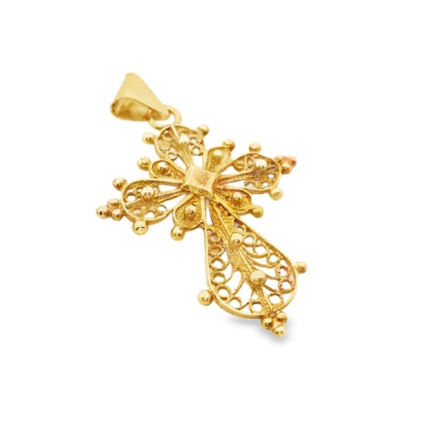 Vintage-Inspired Filigree 18K Gold Cross Pendant GC066