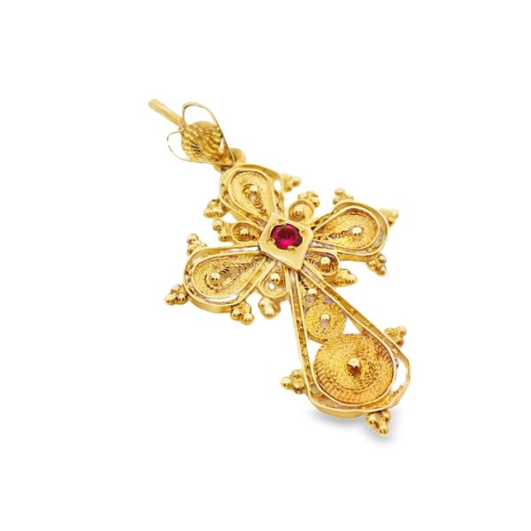 Vintage-Inspired Filigree 18K Gold Cross Pendant GC065