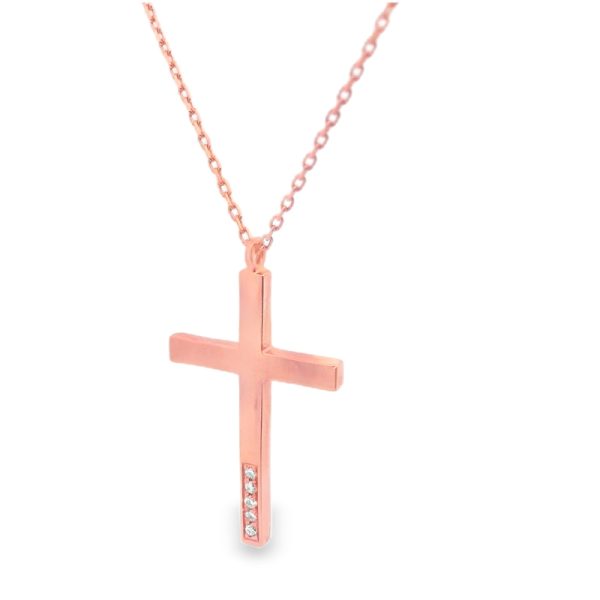 Modern 18K Gold Cross Necklace / Vertical Diamond Bar GCD026