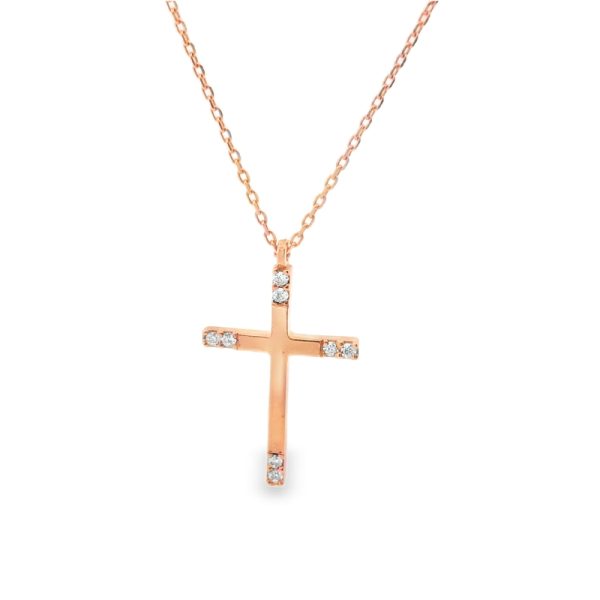 Minimalist 18K Gold Cross Necklace with Cubic Zirconia GC087