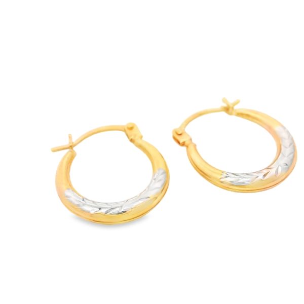 9K Two-Tone Gold Diamond-Cut Mini Hoop Earrings GE087