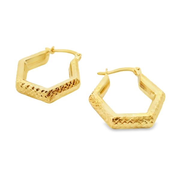 9K Gold Geometric Diamond-Cut Textured Hoop Earrings GE090