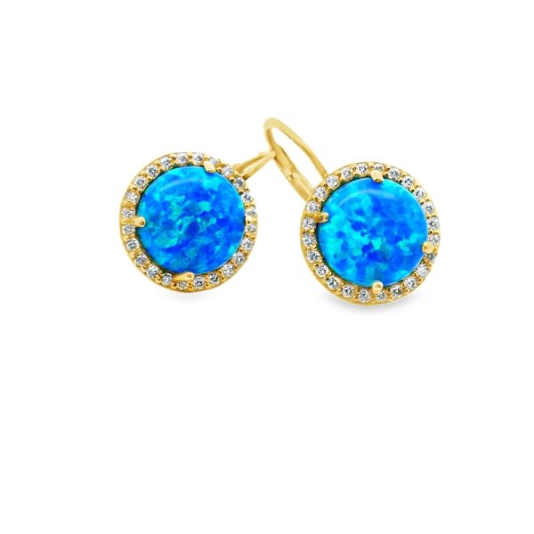 9K Gold Synthetic Blue Opal Halo Drop Earrings GE101