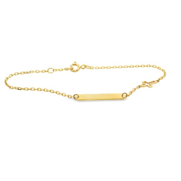 18K Yellow Gold Identity Bracelet with Cross GB069