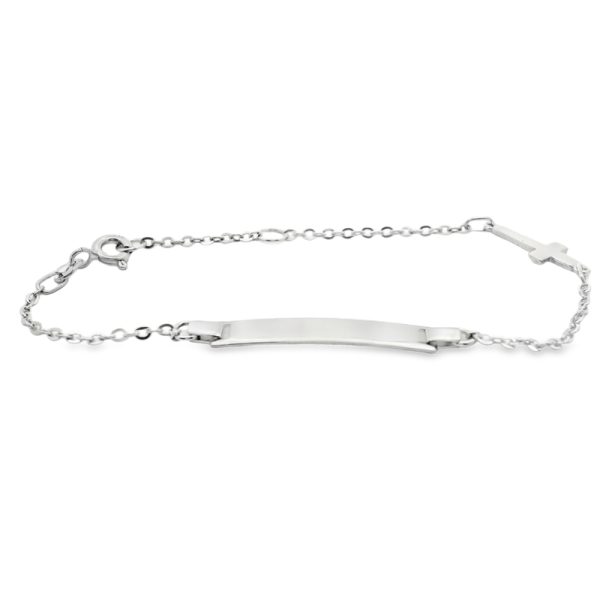 18K White Gold Identity Bracelet with Cross GB070
