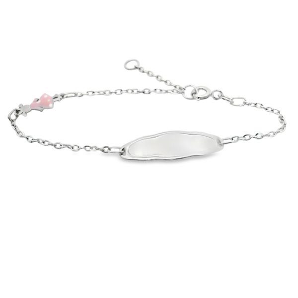 9K White Gold/Child's ID Bracelet with Pink Girl Charm GB078