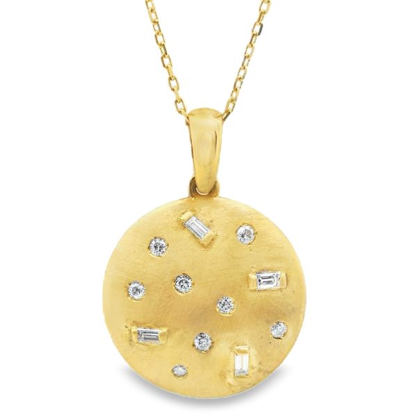 18K Gold Necklace / Mixed-Cut Diamonds Disc Pendant GPD224