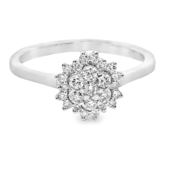 Brilliant Floral Diamond Cluster Ring in 18K White Gold GRD123