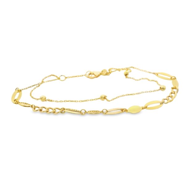 18K Gold Double-Layer Mixed Chain Bracelet with Beads GB087