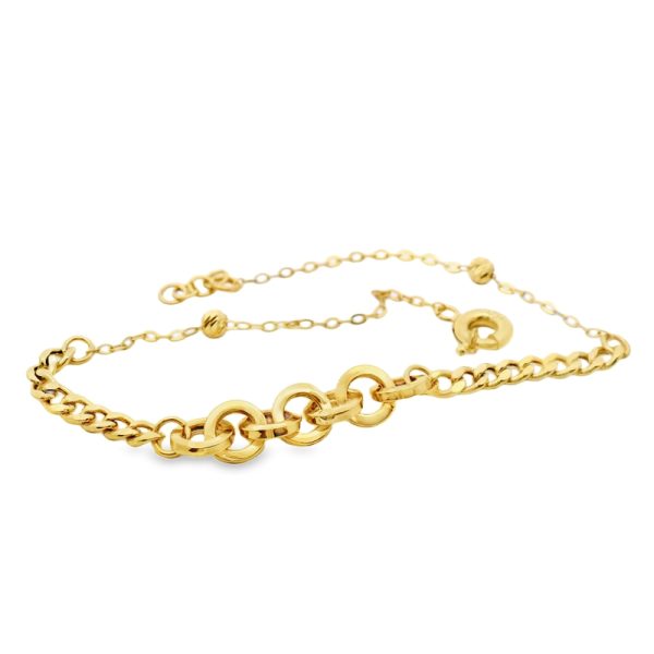 18K Yellow Gold Interlocking Rings & Chain Bracelet GB085