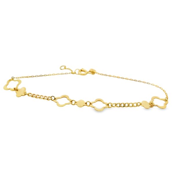 18K Yellow Gold Clover Charm Bracelet | Dainty Floral Link GB081