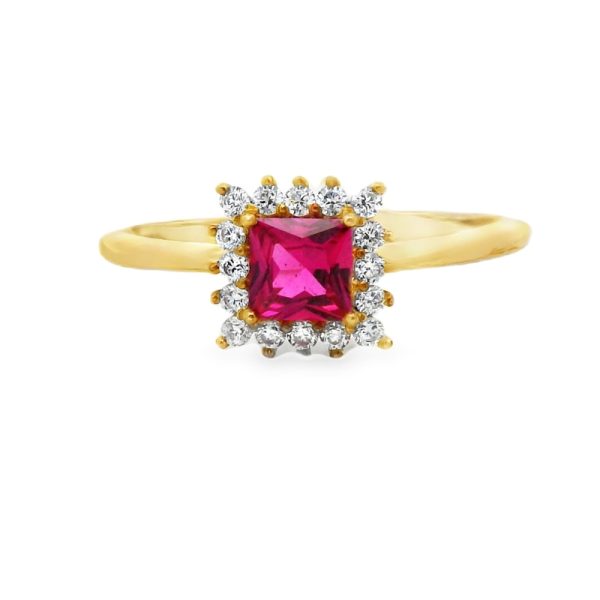 Dazzling 9K Gold Pink CZ Ring with Cluster Halo Setting GR0731