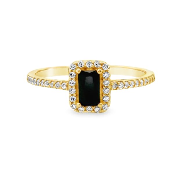 9K Gold Rectangle Black CZ Halo Ring with Pave Setting GR071