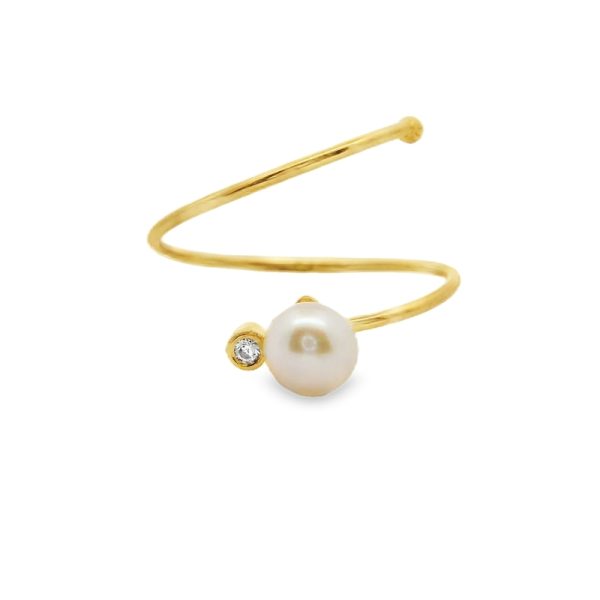 Modern Spiral Pearl & CZ Ring | 925 Sterling Silver SR0090-1