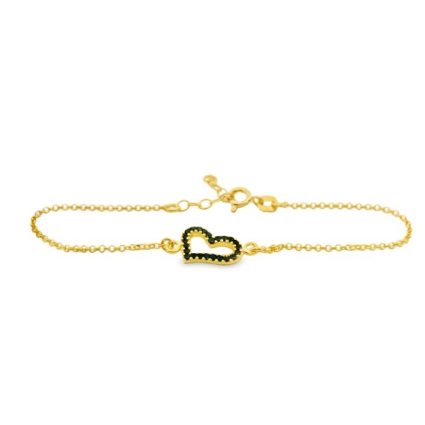 Dainty Black CZ Heart Outline Bracelet | 925 Sterling Silver SB023