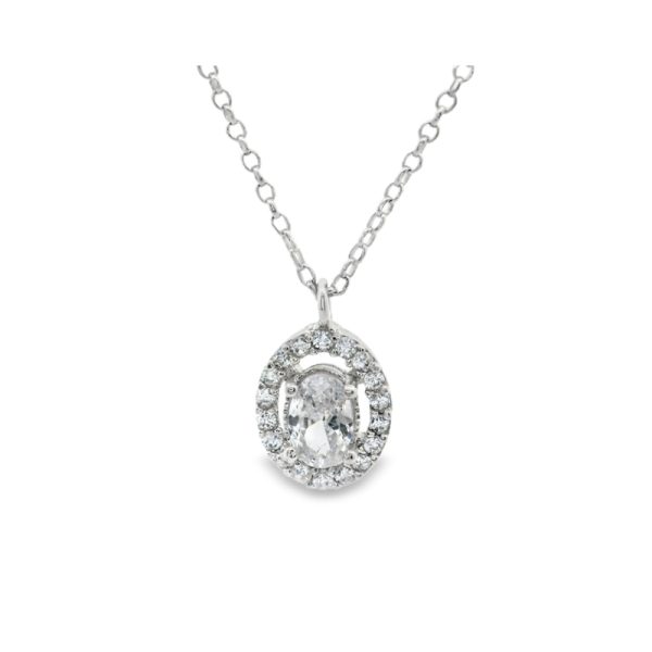 Oval Halo Necklace Brilliant CZ Stone | 925 Sterling Silver SP026-4