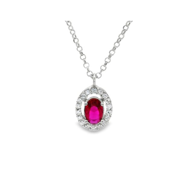 Oval Halo Necklace Brilliant CZ Stone | 925 Sterling Silver SP026-5