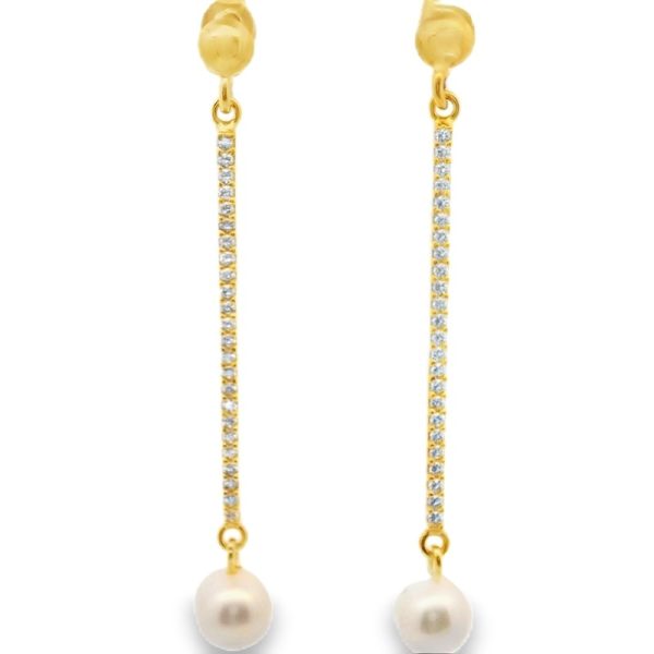 Long Bar CZ Dangle Earrings with Pearls | Silver Earrings SE024