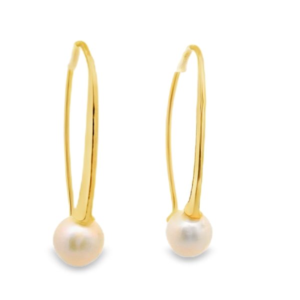 Gold Plated Sterling Silver Sleeper Pearl Drop Earrings SE027