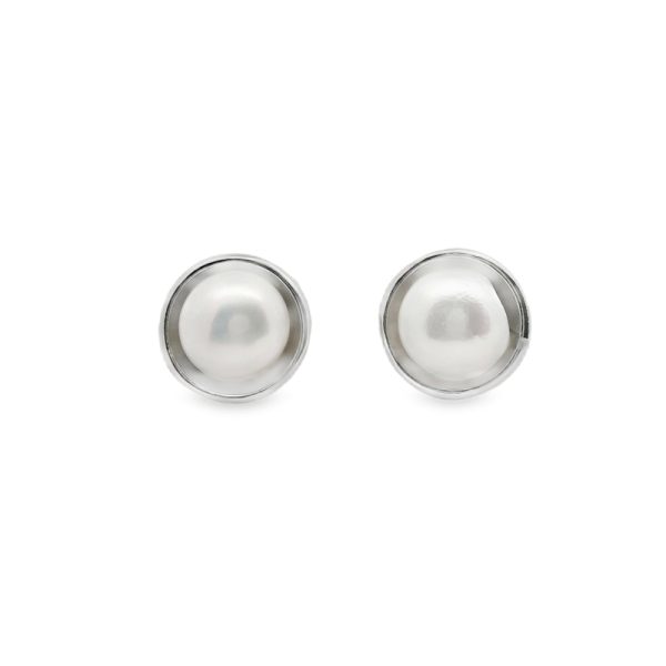 925 Sterling Silver Modern Circle Pearl Stud Earrings SE029