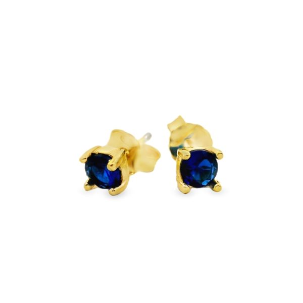 Gold Plated Sterling Silver Blue CZ Stud Earrings SE025