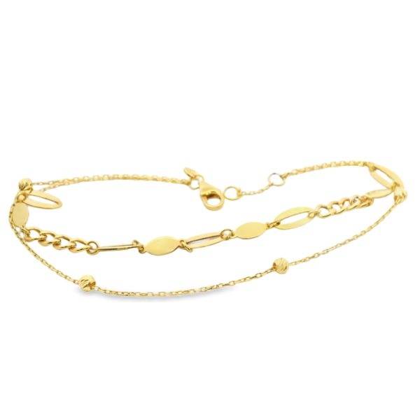18K Gold Double-Layer Mixed Chain Bracelet with Beads GB088