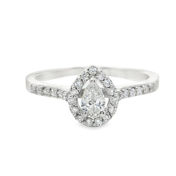 14K White Gold Pear Halo Diamond Engagement Ring GRS044