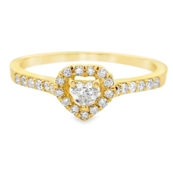 Heart Diamond Halo Ring with Accent Band |14K Gold GRS047