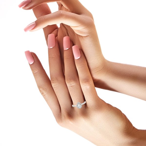 14K White Gold Pear Halo Diamond Engagement Ring GRS043