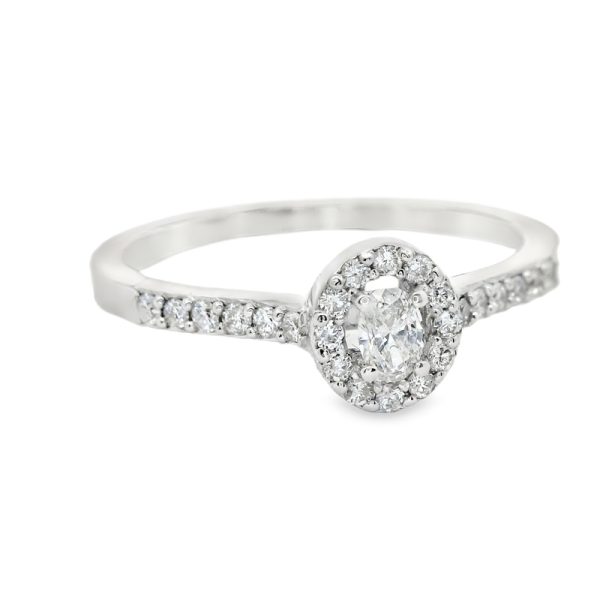 Oval Diamond Halo Ring with Accent Band |14K Gold GRS050