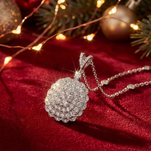 18K Gold Diamond Cluster Pendant with Bezel-Set Chain GPD043