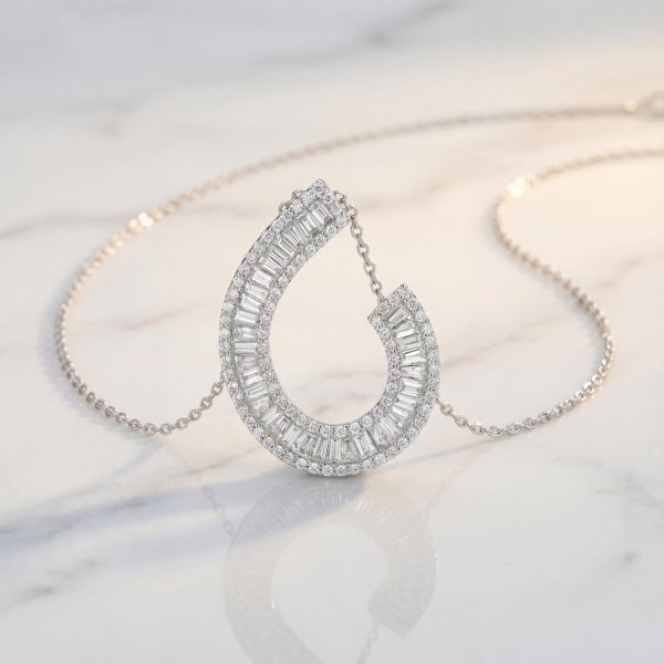 Radiant Swirl: Baguette & Pavé Diamond Necklace | 18K GPD042