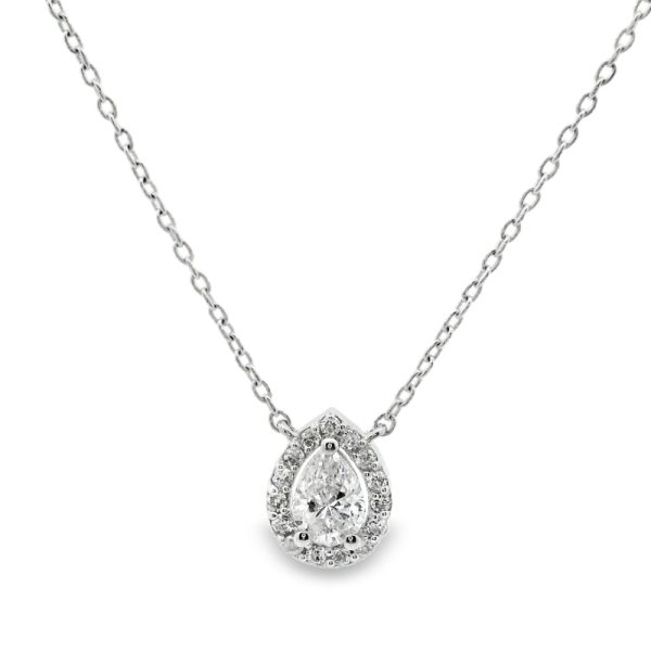 14K Gold Diamond Pear- Shaped Halo Necklace | GPD039