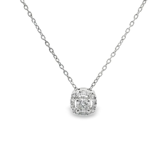 14K Gold Cushion-Shaped Diamond Halo Necklace | GPD046