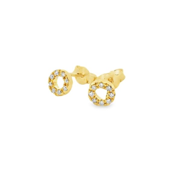 14K Gold Diamond Circle Stud Earrings | Dainty Style GED021-1