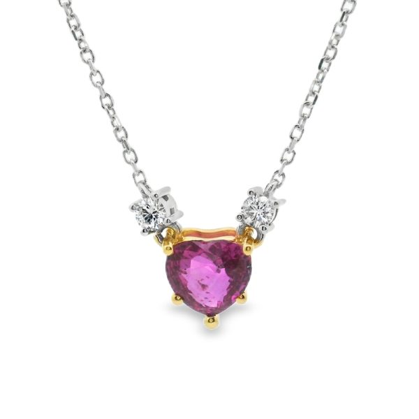 Pink Sapphire Heart Pendant | 18K Diamond Necklace GPD047