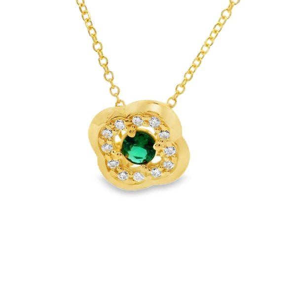 9K Gold Halo Necklace – Cubic Zirconia Accent Pendant GP097-1