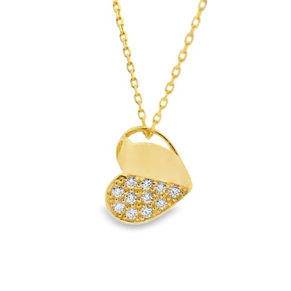 9K Gold Heart CZ Necklace – Pave Accent Pendant GP098