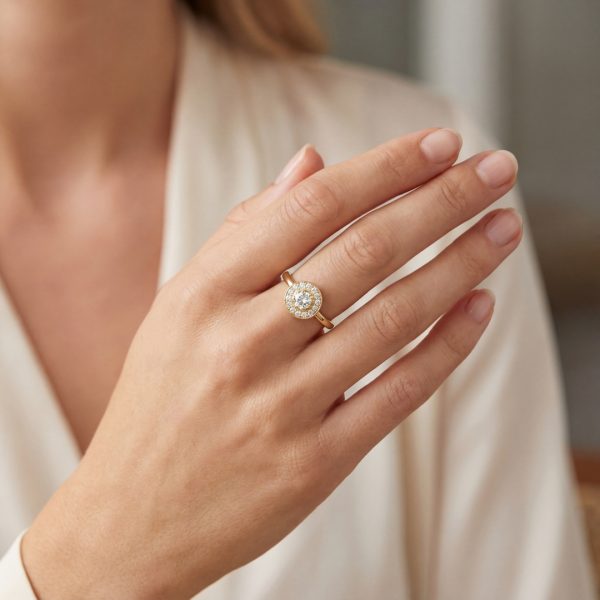 Vintage 18K Gold Old European Cut Diamond Halo Ring GRD015A