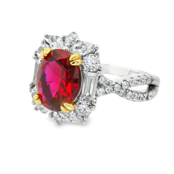 Ruby Red Zircon Ring | 925 Sterling Silver Halo Band SR028