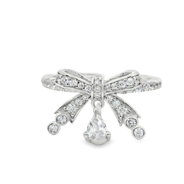 Silver Bow Ribbon Ring | 925 Sterling Silver & Zirconia SR035