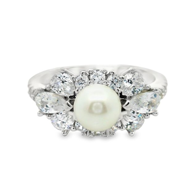 Silver Pearl Zircon Ring | 925 Sterling Silver Floral Jewelry SR033